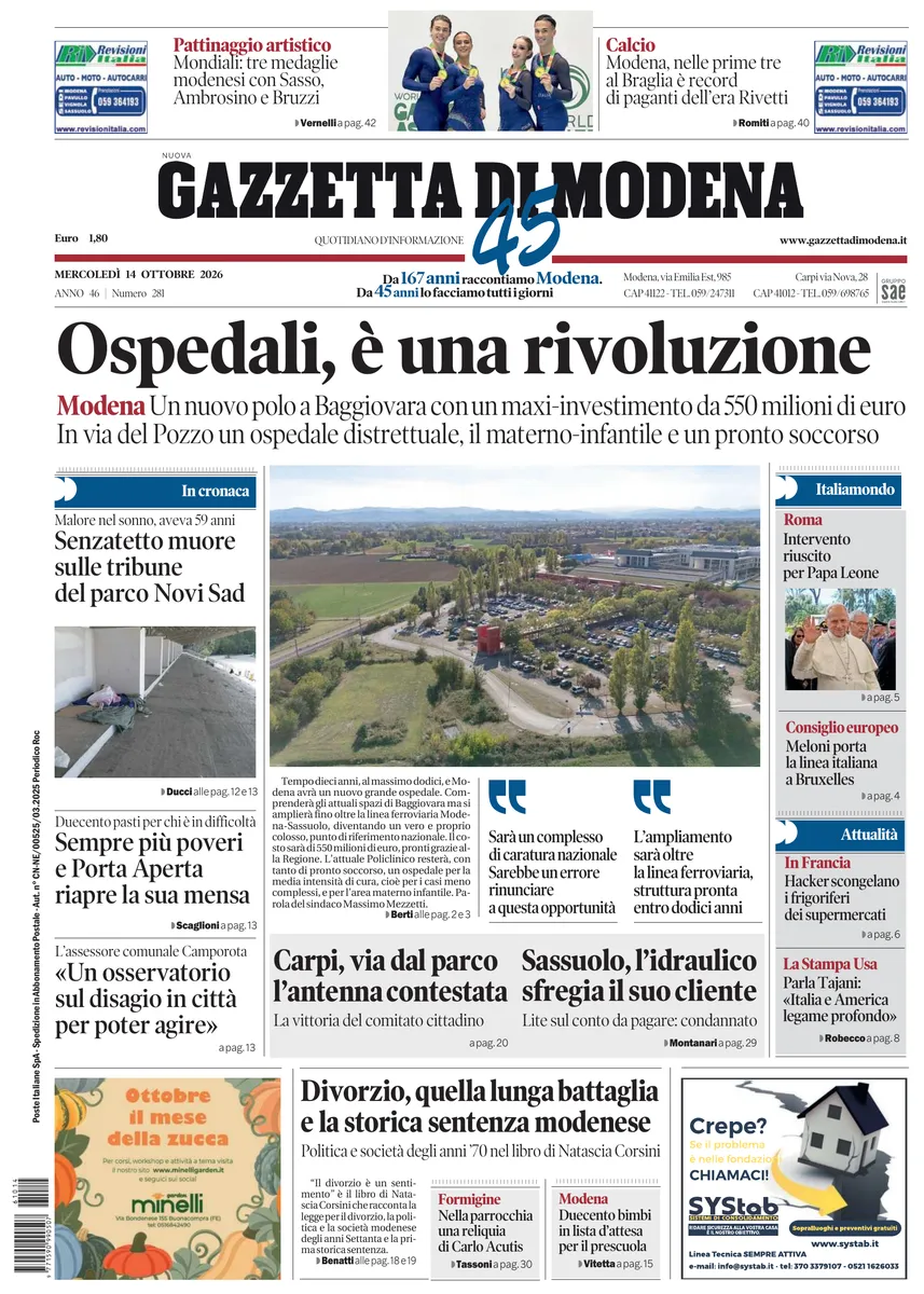 Prima-pagina-gazzetta di modena-oggi-edizione-del-2026-10-14
